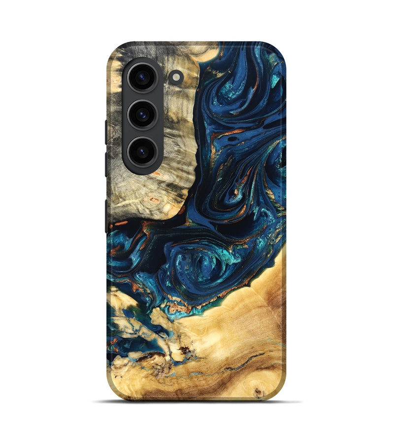 Galaxy S23 Wood Live Edge Phone Case - Art (Teal & Gold, 824982)