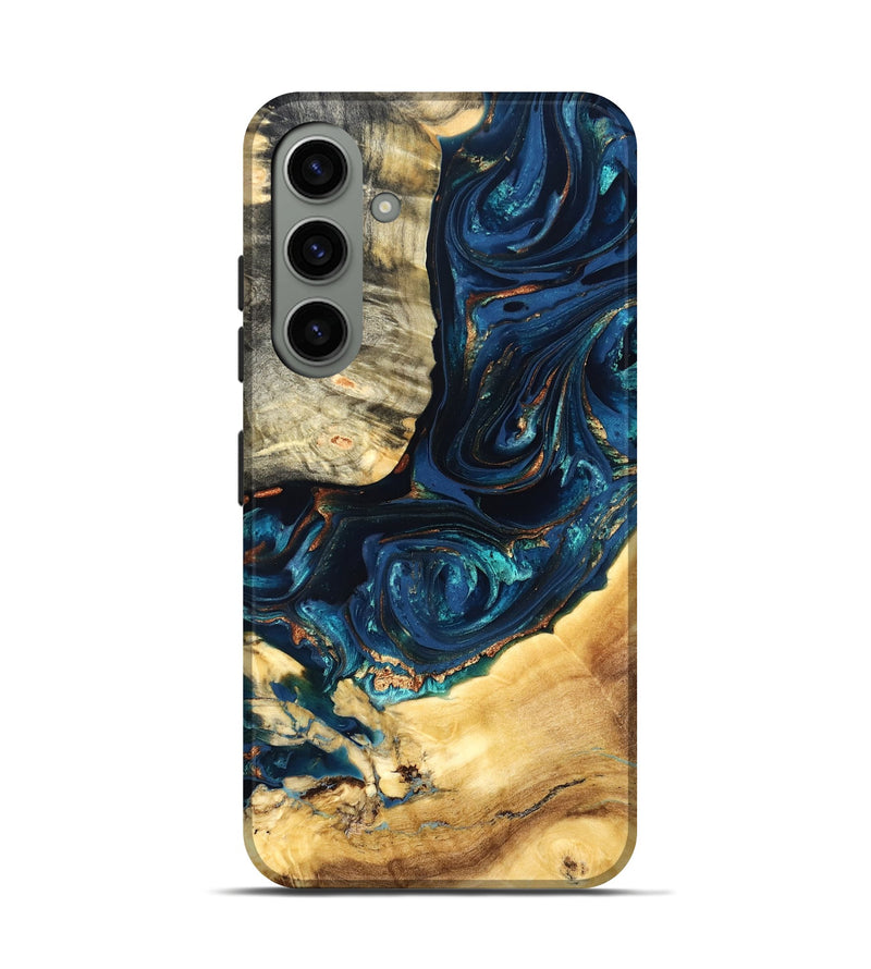 Galaxy S24 Wood Live Edge Phone Case - Art (Teal & Gold, 824982)