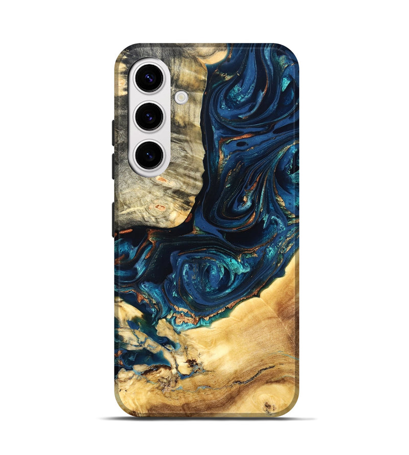 Galaxy S25 Wood Live Edge Phone Case - Art (Teal & Gold, 824982)