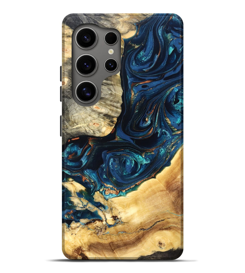 Galaxy S25 Ultra Wood Live Edge Phone Case - Art (Teal & Gold, 824982)
