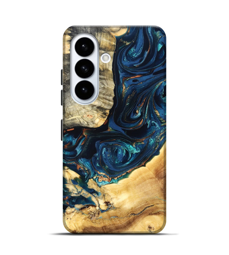 Galaxy S26 Wood Live Edge Phone Case - Art (Teal & Gold, 824982)