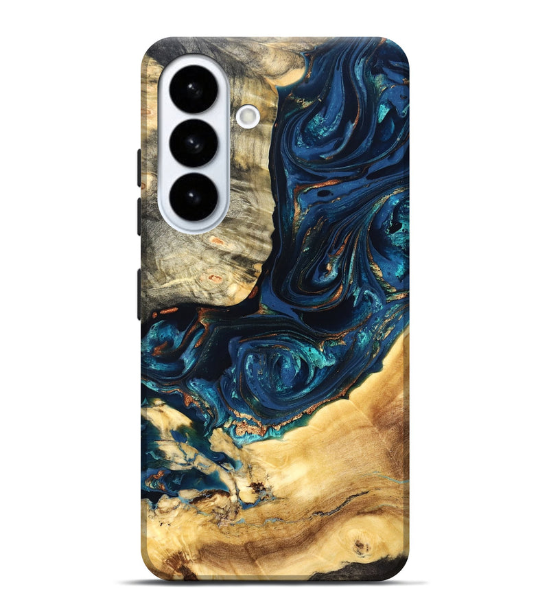 Galaxy S26 Plus Wood Live Edge Phone Case - Art (Teal & Gold, 824982)
