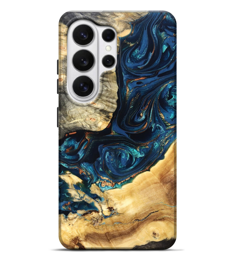 Galaxy S26 Ultra Wood Live Edge Phone Case - Art (Teal & Gold, 824982)