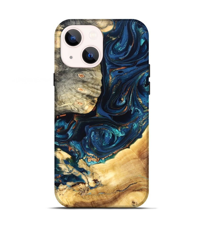 iPhone 13 Wood Live Edge Phone Case - Art (Teal & Gold, 824982)