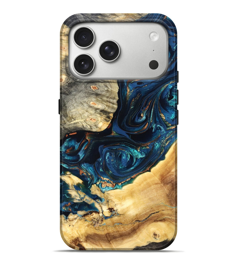 iPhone 17 Pro Max Wood Live Edge Phone Case - Art (Teal & Gold, 824982)