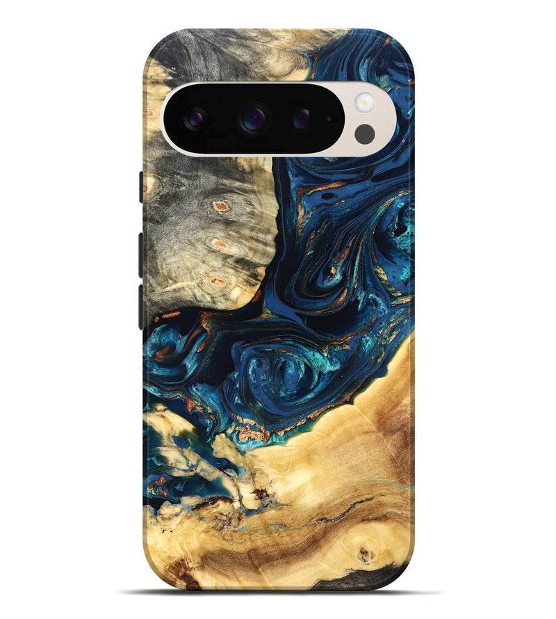 Pixel 10 Pro XL Wood Live Edge Phone Case - Art (Teal & Gold, 824982)