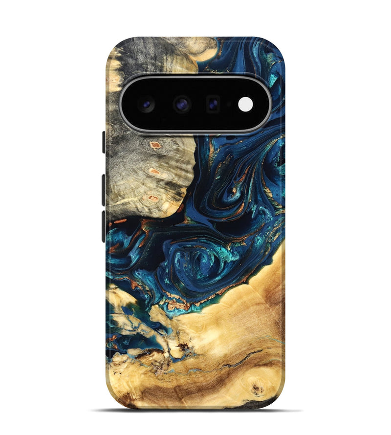 Pixel 11 Pro Wood Live Edge Phone Case - Art (Teal & Gold, 824982)
