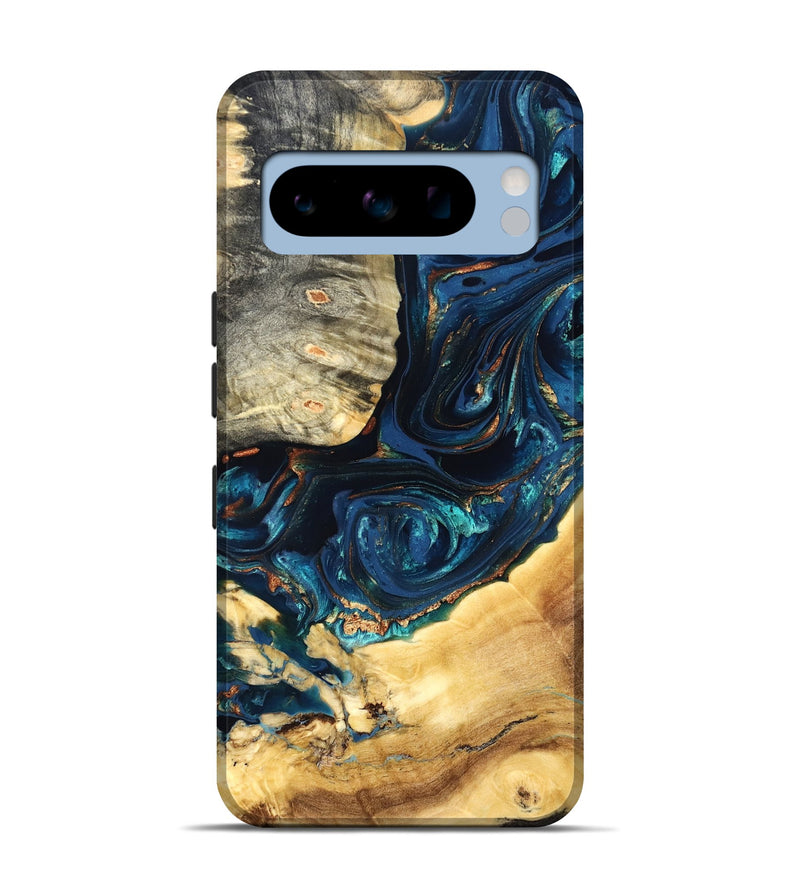 Pixel 8 Pro Wood Live Edge Phone Case - Art (Teal & Gold, 824982)