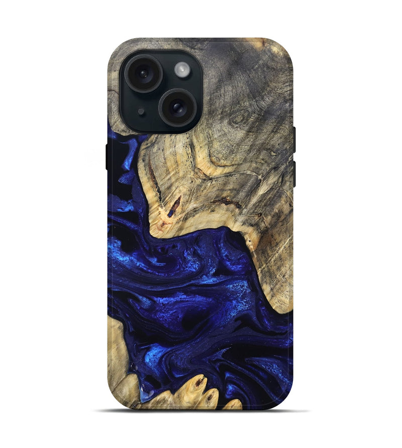 iPhone 15 Wood Live Edge Phone Case - Simeon (Blue, 824984)