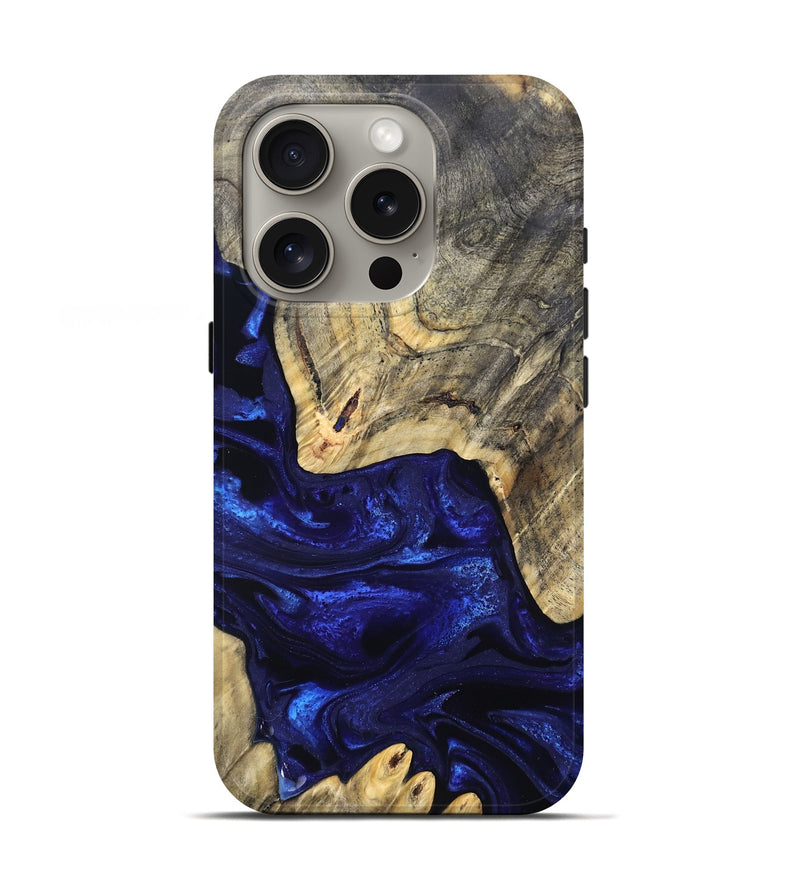 iPhone 16 Pro Wood Live Edge Phone Case - Simeon (Blue, 824984)