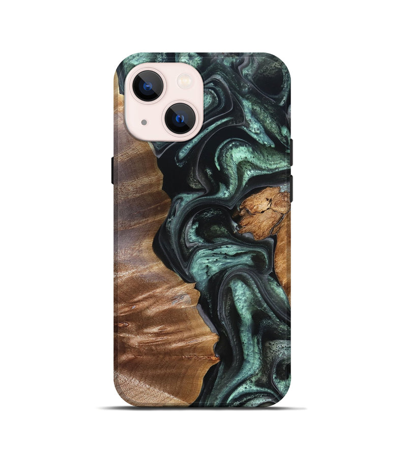 iPhone 13 mini Wood Live Edge Phone Case - Flor (Green, 824985)