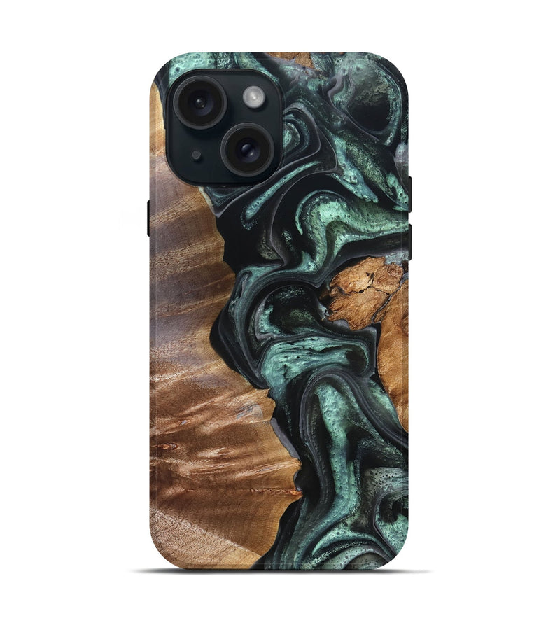 iPhone 15 Wood Live Edge Phone Case - Flor (Green, 824985)