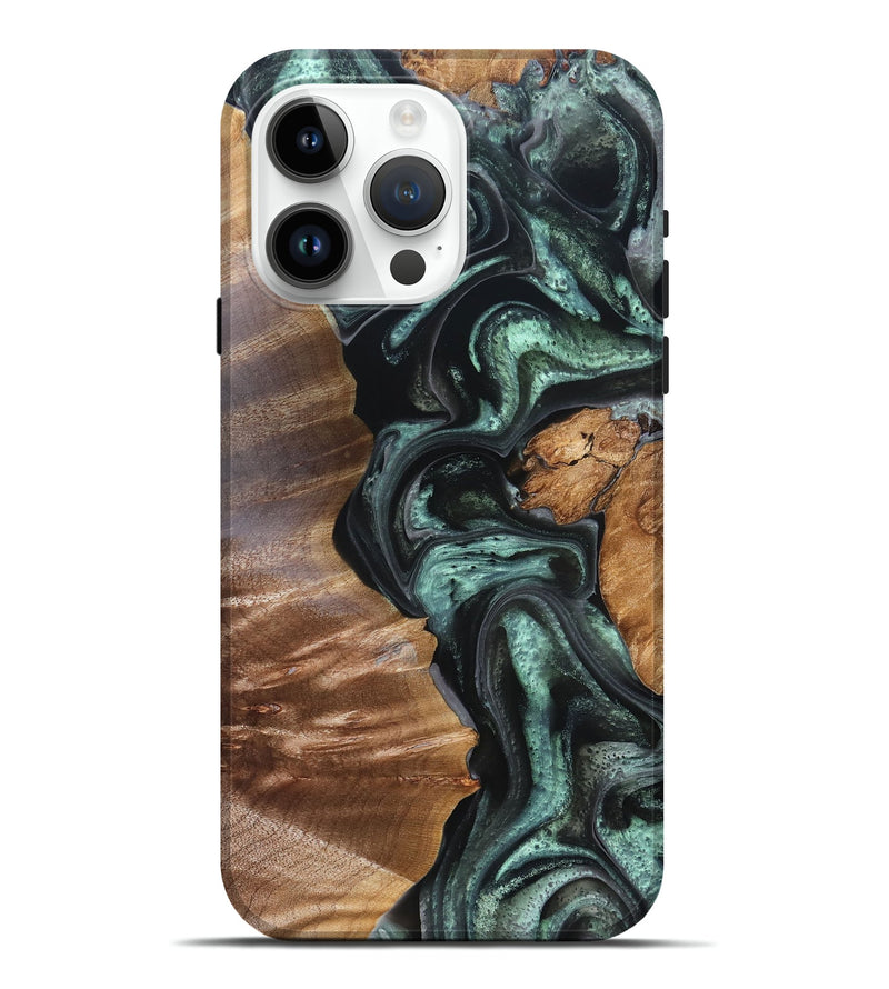 iPhone 15 Pro Max Wood Live Edge Phone Case - Flor (Green, 824985)