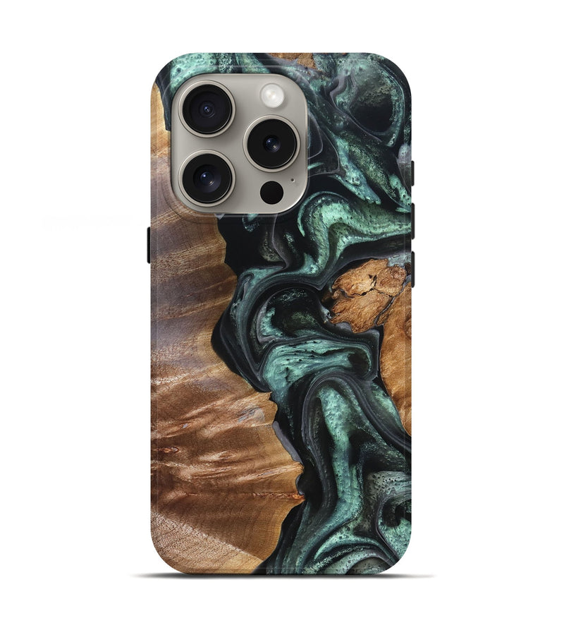 iPhone 16 Pro Wood Live Edge Phone Case - Flor (Green, 824985)