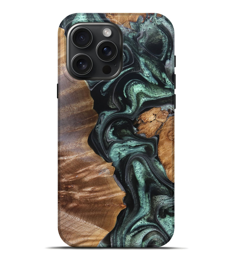 iPhone 16 Pro Max Wood Live Edge Phone Case - Flor (Green, 824985)