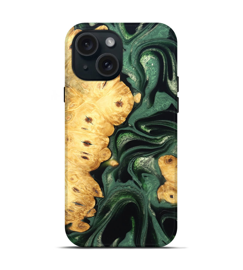 iPhone 15 Wood Live Edge Phone Case - Sid (Green, 824986)