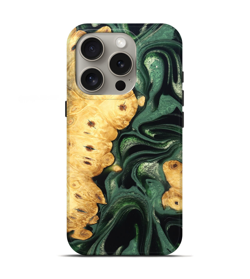 iPhone 16 Pro Wood Live Edge Phone Case - Sid (Green, 824986)