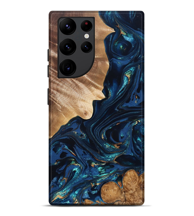 Galaxy S22 Ultra Wood Live Edge Phone Case - Larissa (Teal & Gold, 824989)