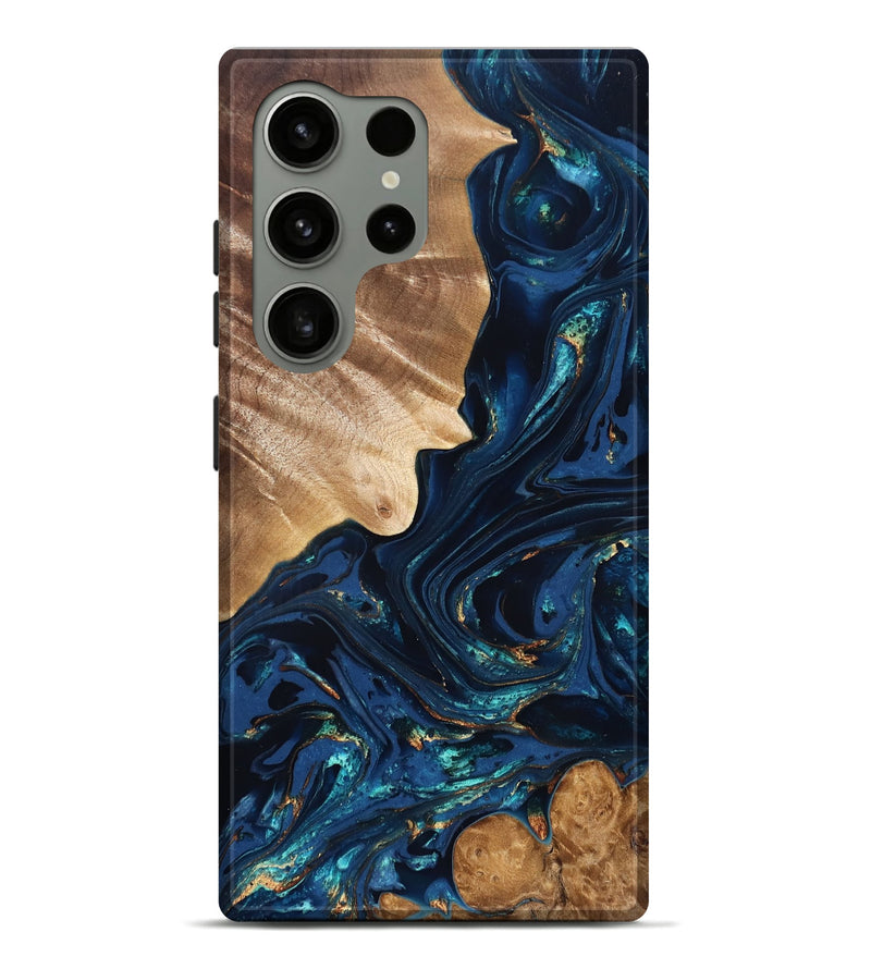 Galaxy S24 Ultra Wood Live Edge Phone Case - Larissa (Teal & Gold, 824989)