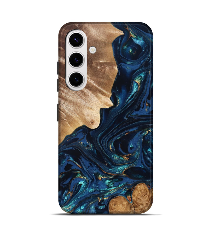 Galaxy S25 Wood Live Edge Phone Case - Larissa (Teal & Gold, 824989)