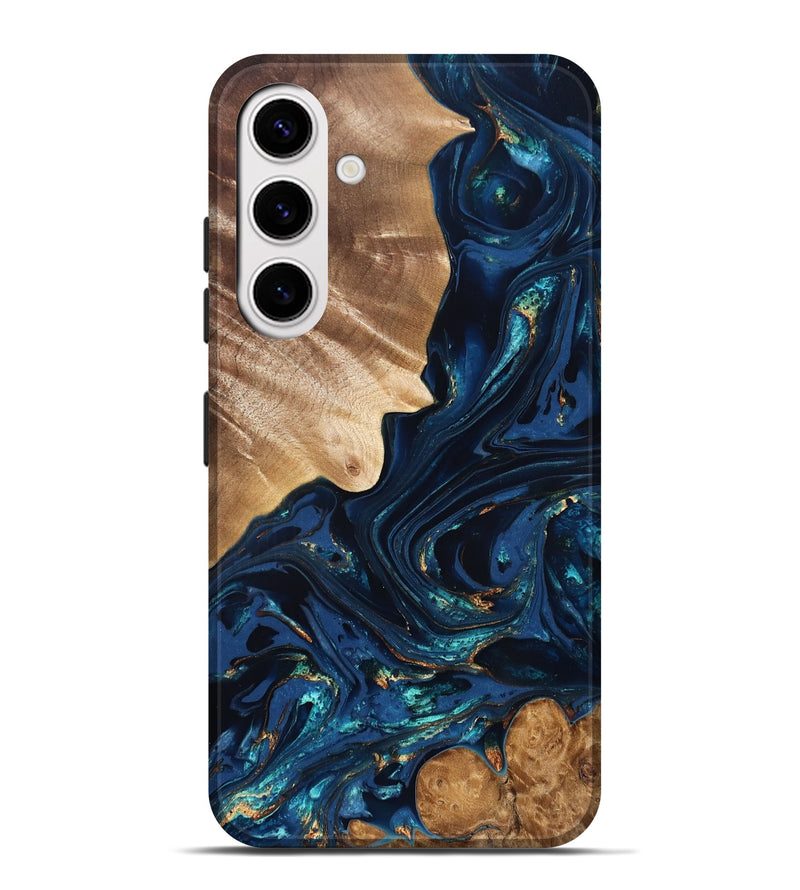 Galaxy S25 Plus Wood Live Edge Phone Case - Larissa (Teal & Gold, 824989)