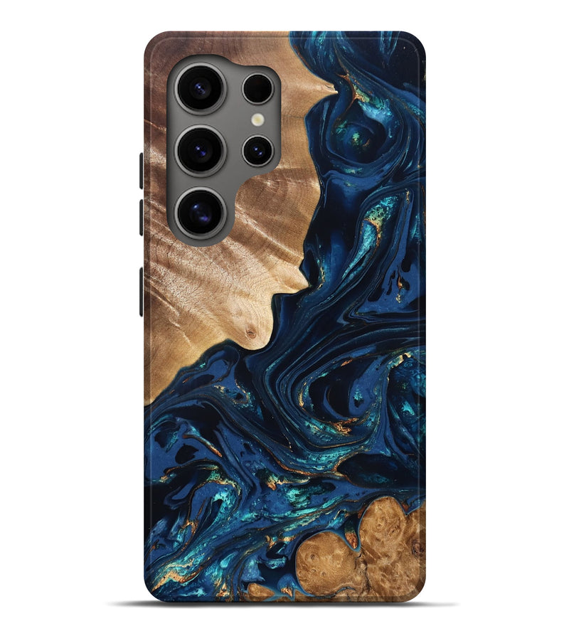 Galaxy S25 Ultra Wood Live Edge Phone Case - Larissa (Teal & Gold, 824989)