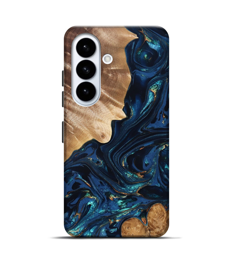 Galaxy S26 Wood Live Edge Phone Case - Larissa (Teal & Gold, 824989)