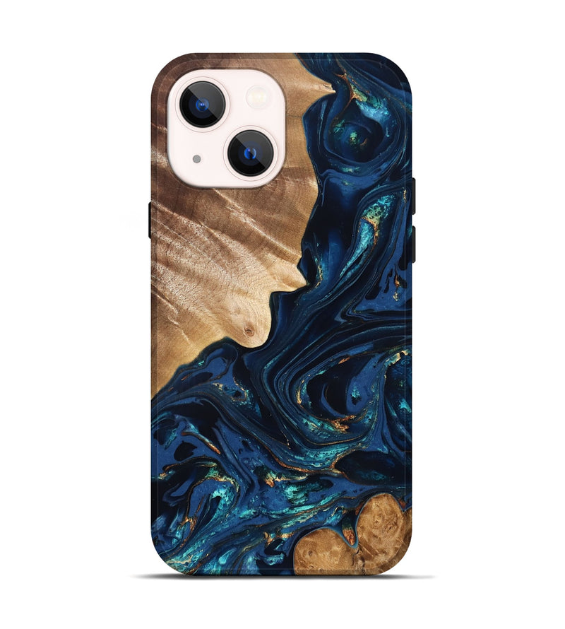 iPhone 14 Wood Live Edge Phone Case - Larissa (Teal & Gold, 824989)