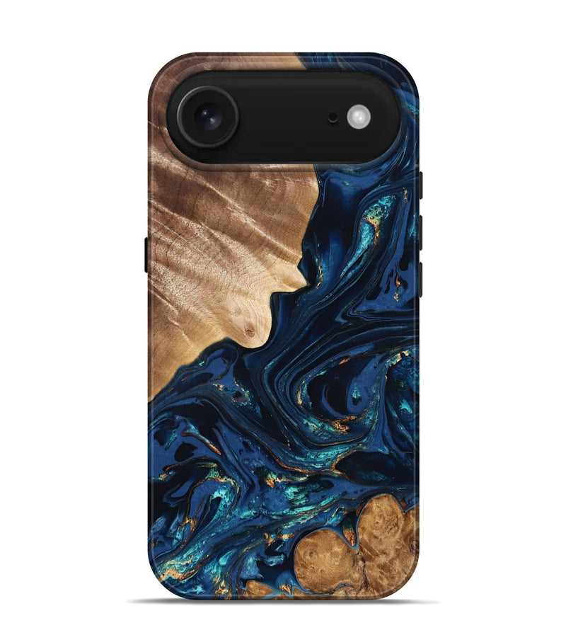 iPhone 17 Air Wood Live Edge Phone Case - Larissa (Teal & Gold, 824989)