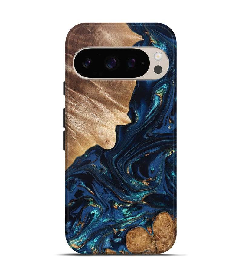 Pixel 10 Wood Live Edge Phone Case - Larissa (Teal & Gold, 824989)