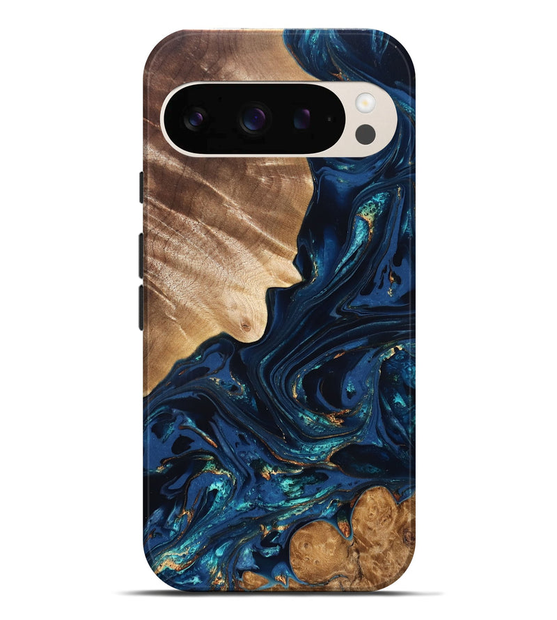 Pixel 10 Pro XL Wood Live Edge Phone Case - Larissa (Teal & Gold, 824989)
