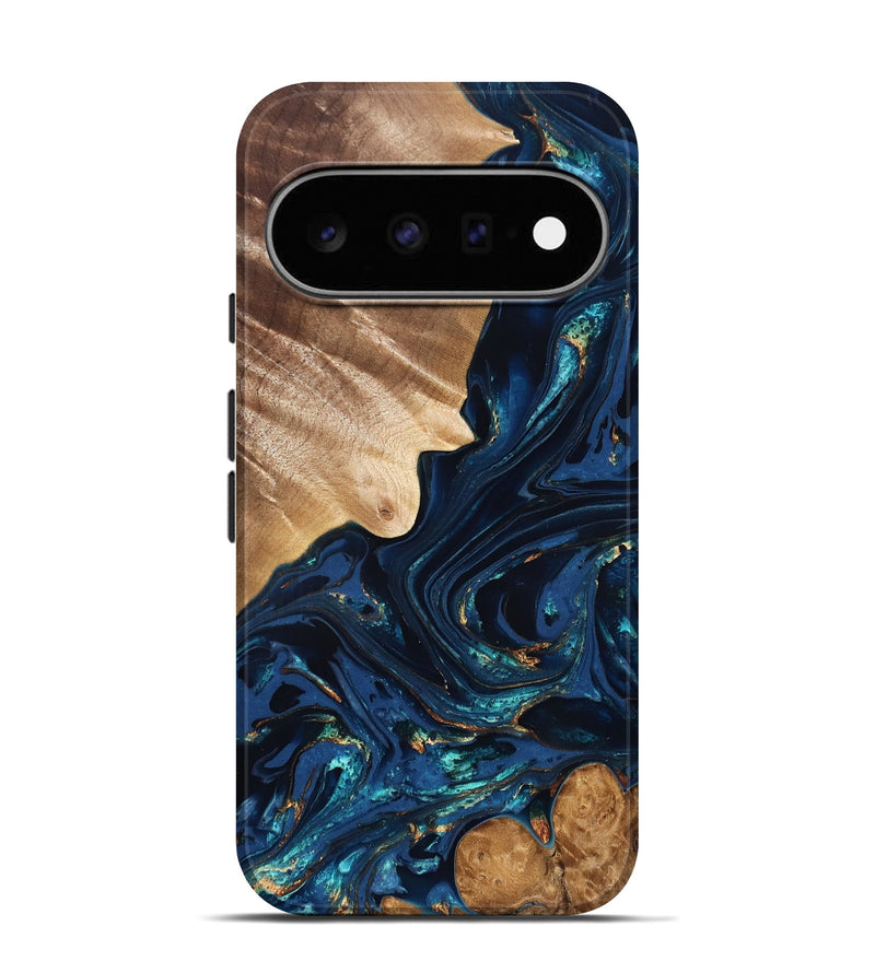 Pixel 11 Pro Wood Live Edge Phone Case - Larissa (Teal & Gold, 824989)