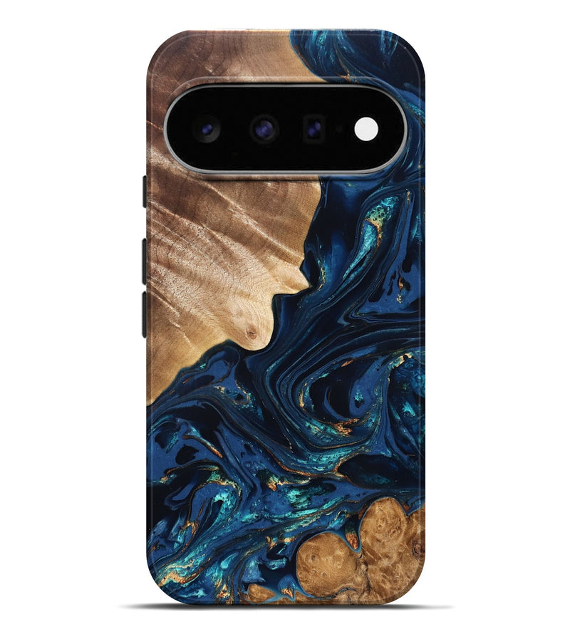 Pixel 11 Pro XL Wood Live Edge Phone Case - Larissa (Teal & Gold, 824989)