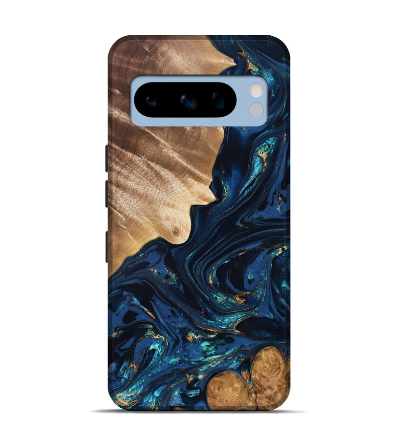 Pixel 8 Pro Wood Live Edge Phone Case - Larissa (Teal & Gold, 824989)