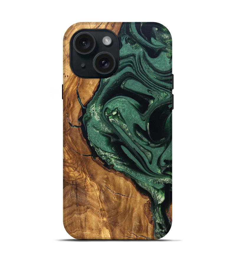iPhone 15 Wood Live Edge Phone Case - Avis (Ancient Olive, 824990)