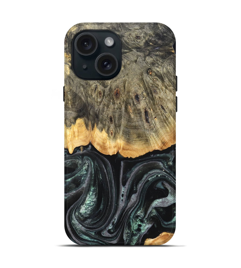 iPhone 15 Wood Live Edge Phone Case - Cielo (Green, 824991)