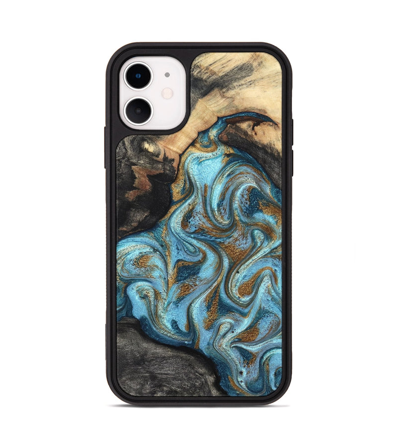 iPhone 11 Wood Phone Case - Saylor (Teal & Gold, 825001)