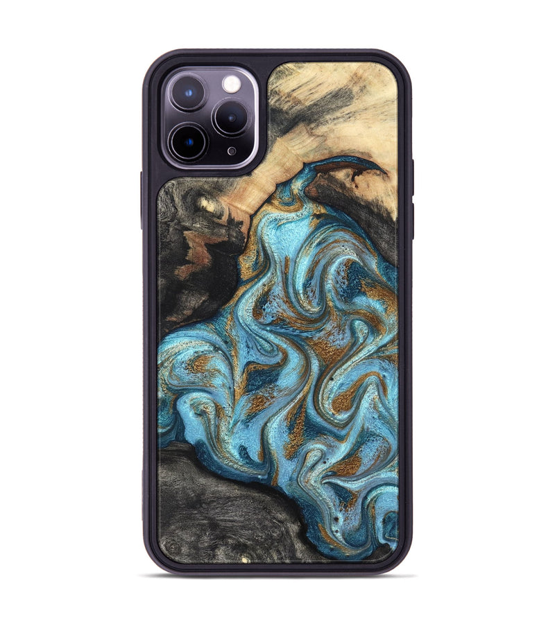 iPhone 11 Pro Max Wood Phone Case - Saylor (Teal & Gold, 825001)