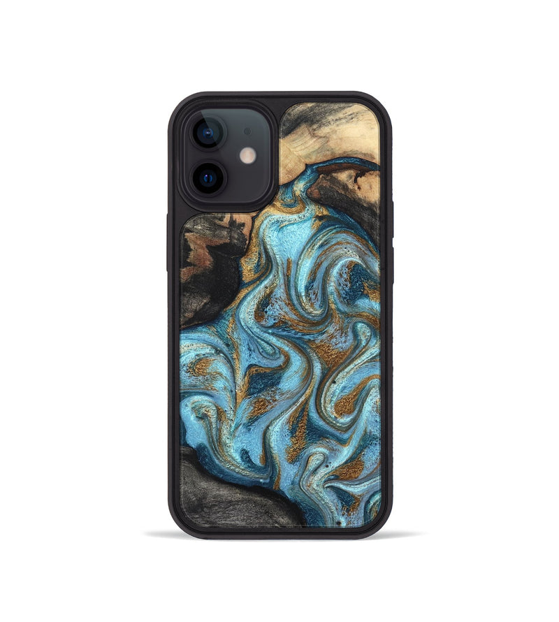 iPhone 12 mini Wood Phone Case - Saylor (Teal & Gold, 825001)
