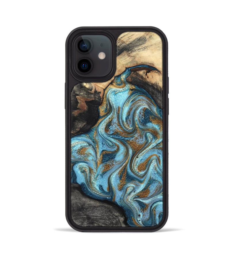 iPhone 12 Wood Phone Case - Saylor (Teal & Gold, 825001)