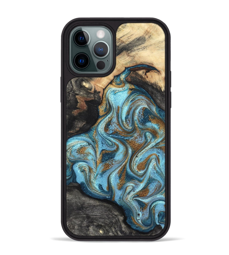 iPhone 12 Pro Max Wood Phone Case - Saylor (Teal & Gold, 825001)