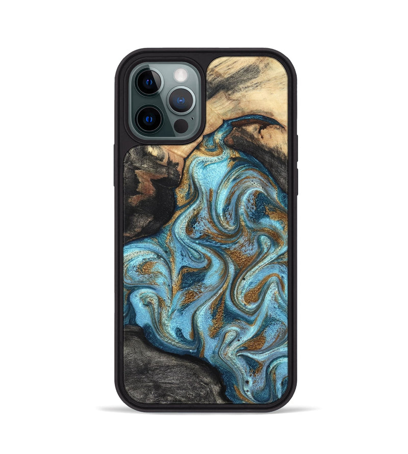 iPhone 12 Pro Wood Phone Case - Saylor (Teal & Gold, 825001)