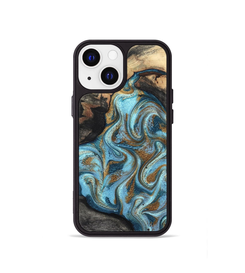 iPhone 13 mini Wood Phone Case - Saylor (Teal & Gold, 825001)
