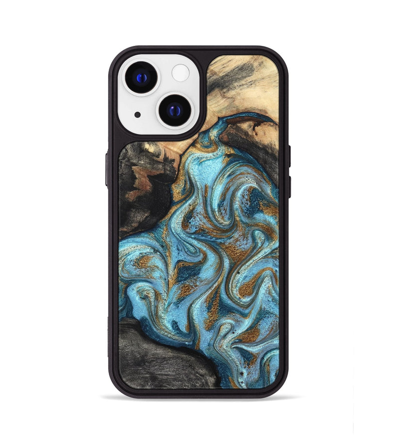 iPhone 13 Wood Phone Case - Saylor (Teal & Gold, 825001)