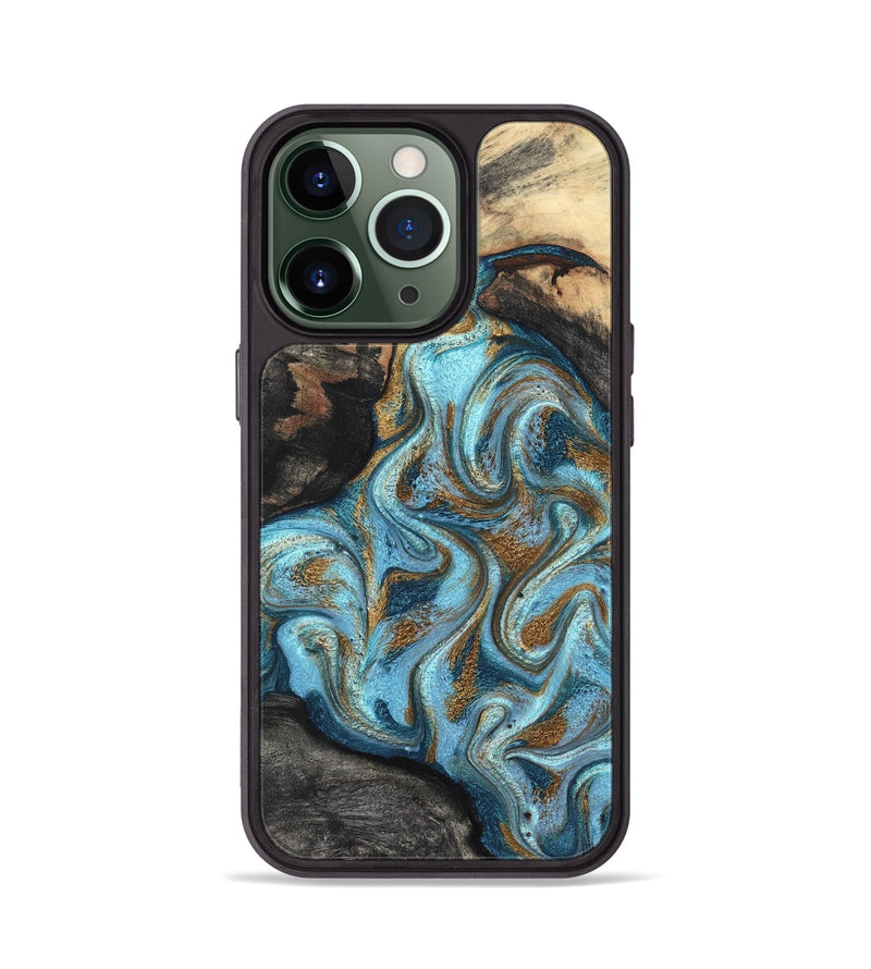 iPhone 13 Pro Wood Phone Case - Saylor (Teal & Gold, 825001)