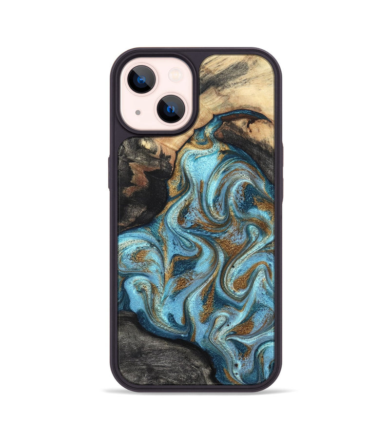 iPhone 14 Wood Phone Case - Saylor (Teal & Gold, 825001)