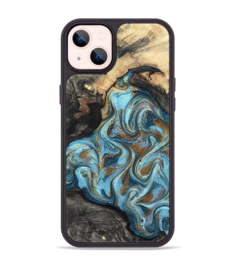 iPhone 14 Plus Wood Phone Case - Saylor (Teal & Gold, 825001)