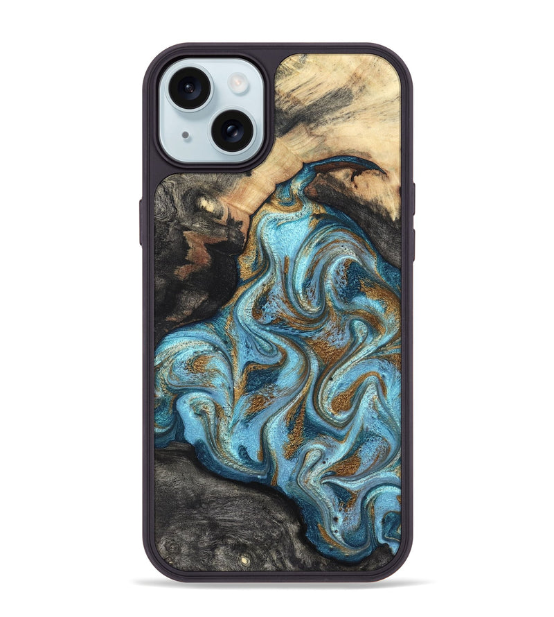 iPhone 15 Plus Wood Phone Case - Saylor (Teal & Gold, 825001)