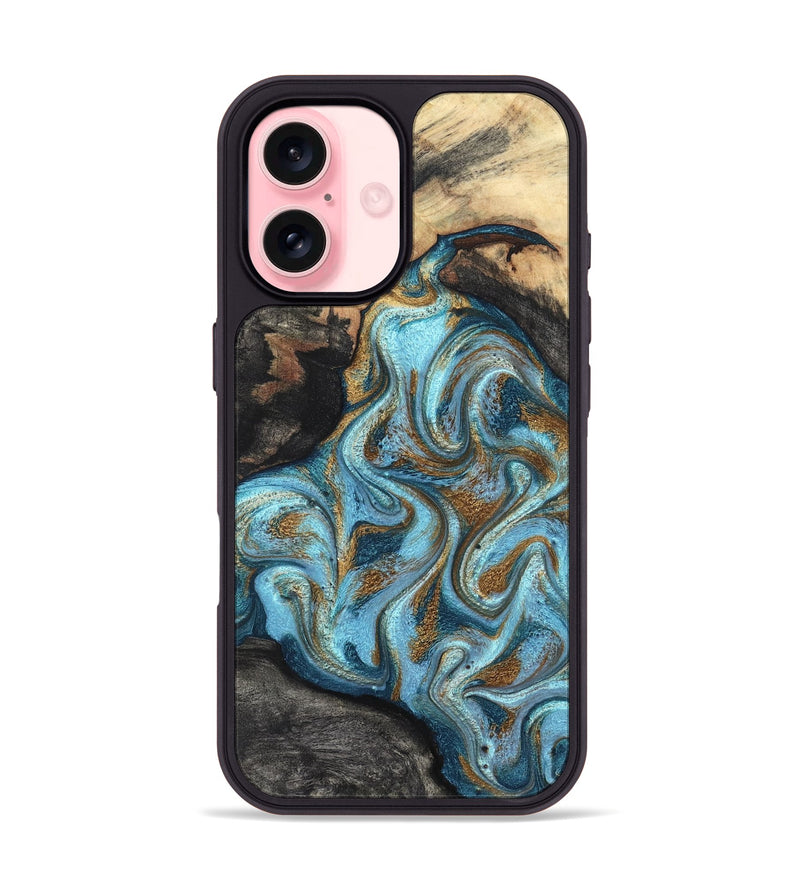 iPhone 16 Wood Phone Case - Saylor (Teal & Gold, 825001)