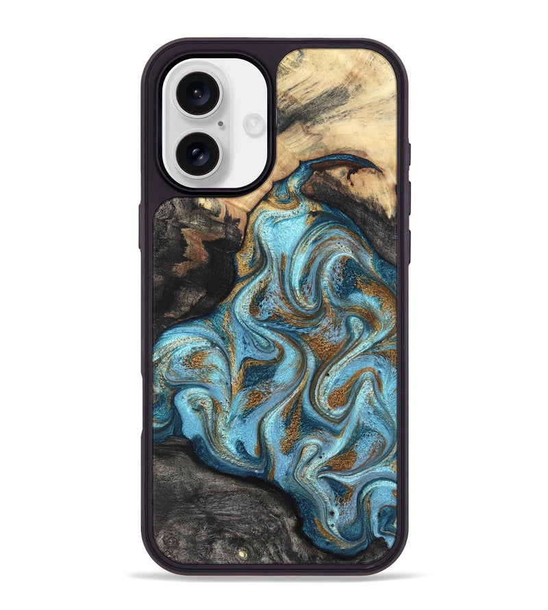 iPhone 16 Plus Wood Phone Case - Saylor (Teal & Gold, 825001)